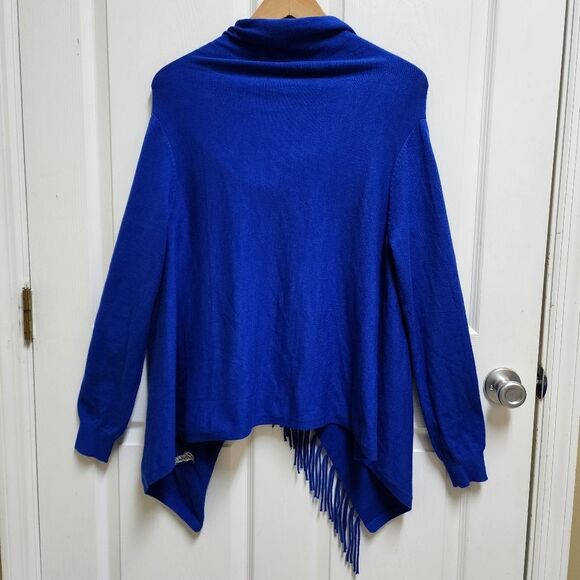 Gameday Beau Rivage Crossover Sweater Women M L Blue Fringe 2 Button Long Sleeve - Picture 2 of 9
